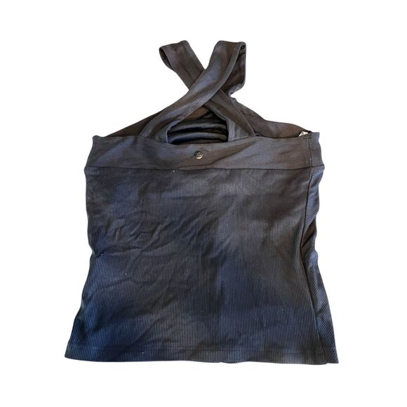 Calia XS rib halter black tank top crisscross New built in bra - Picture 2 of 3